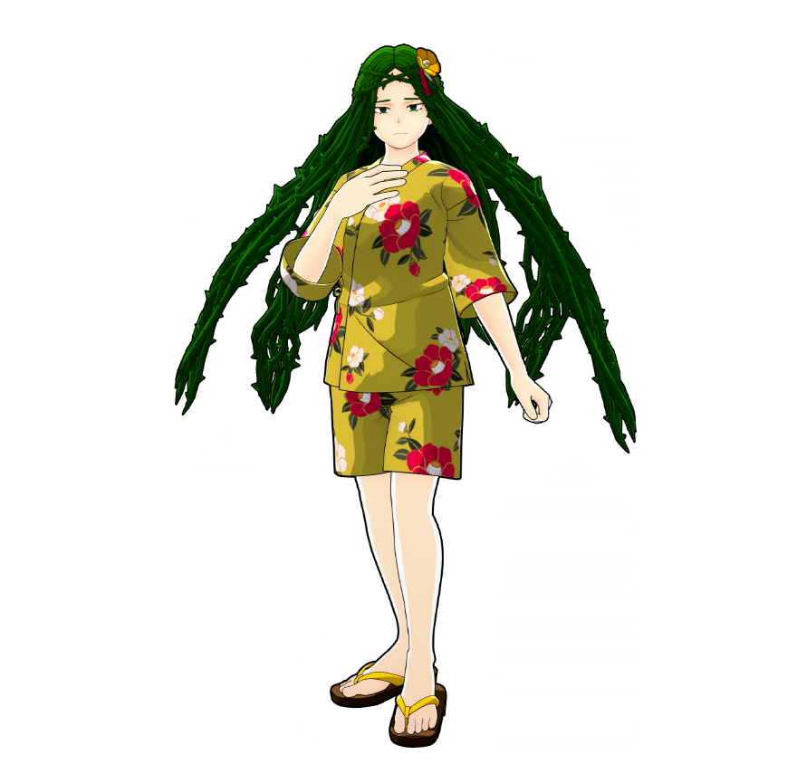 Gli abiti da festival estivo di Ibara Shiozaki.
Non è il tipo di abbigliamento che indossa di solito, quindi è un po' a disagio.