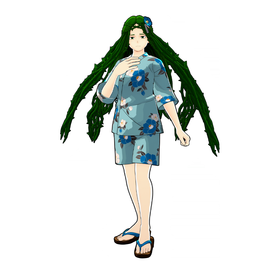 Gli abiti da festival estivo di Ibara Shiozaki.
Non è il tipo di abbigliamento che indossa di solito, quindi è un po' a disagio.