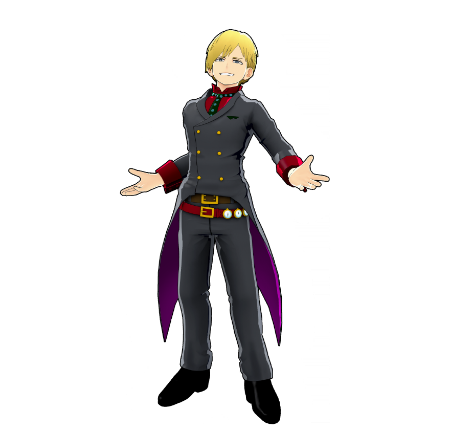 Il costume da eroe di Neito Monoma.
Indossa degli orologi alla cintura per tenere sotto controllo la durata dei Quirk copiati.