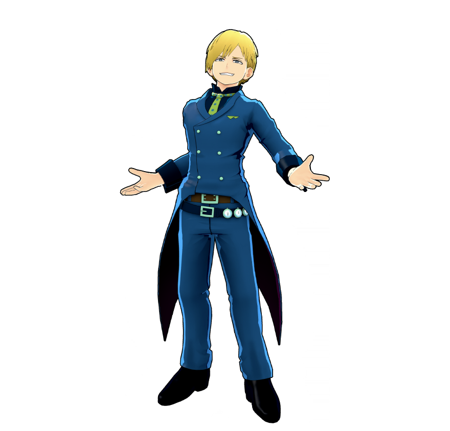 Il costume da eroe di Neito Monoma.
Indossa degli orologi alla cintura per tenere sotto controllo la durata dei Quirk copiati.